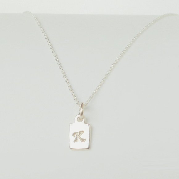 Sterling Silver Mini Dog Tag Personalized Initial Charm Necklace Stamped 925 - Picture 3 of 4